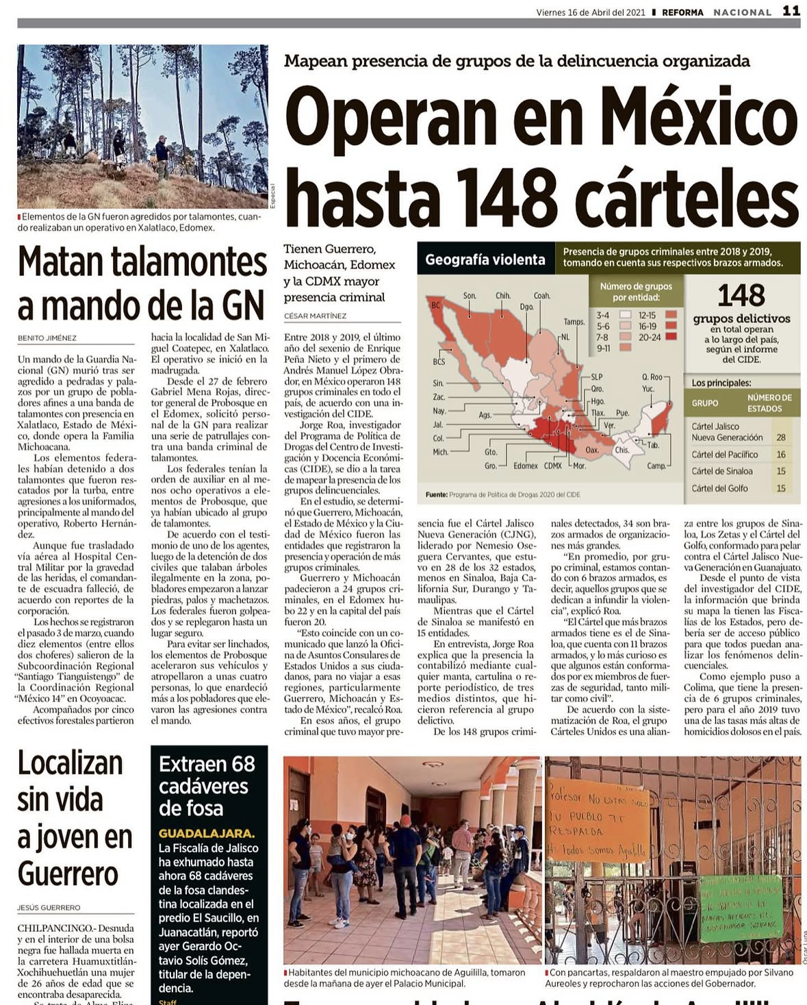 Reforma — Print Edition — Operan en México hasta 148 cárteles