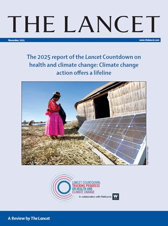 Cover of The Lancet — 2025 report of the Lancet Countdown on health and climate change