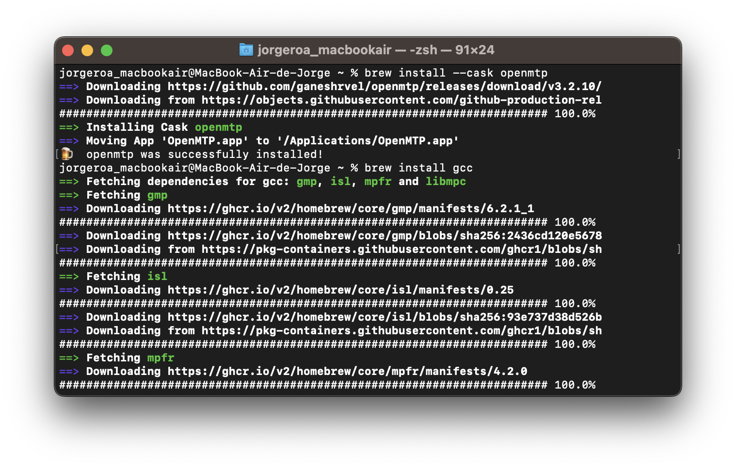 Homebrew cask install output