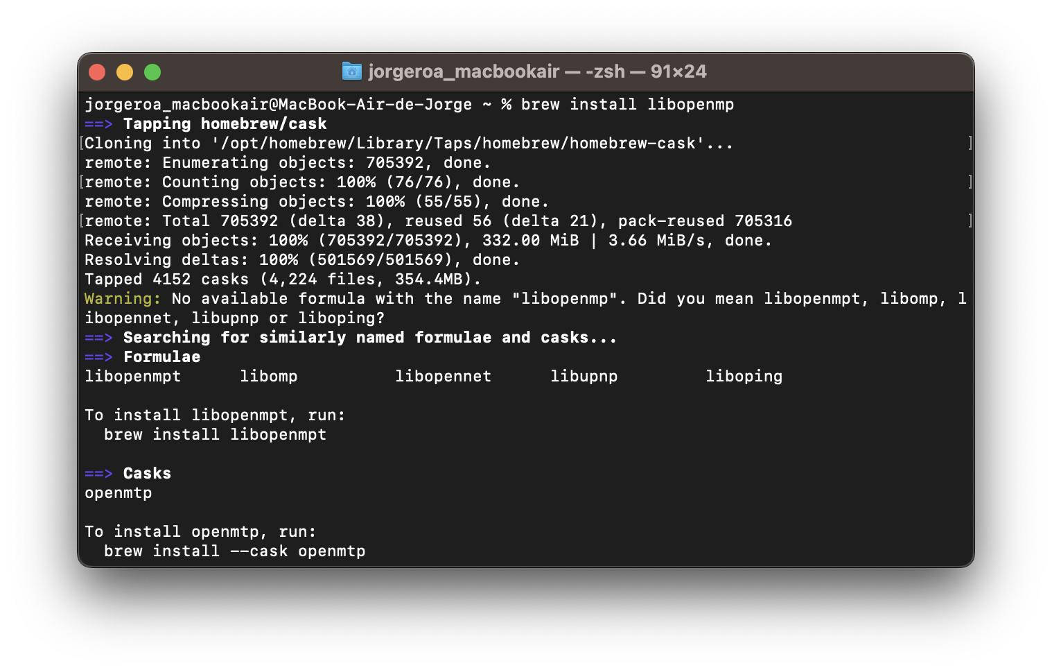 libomp installation terminal output