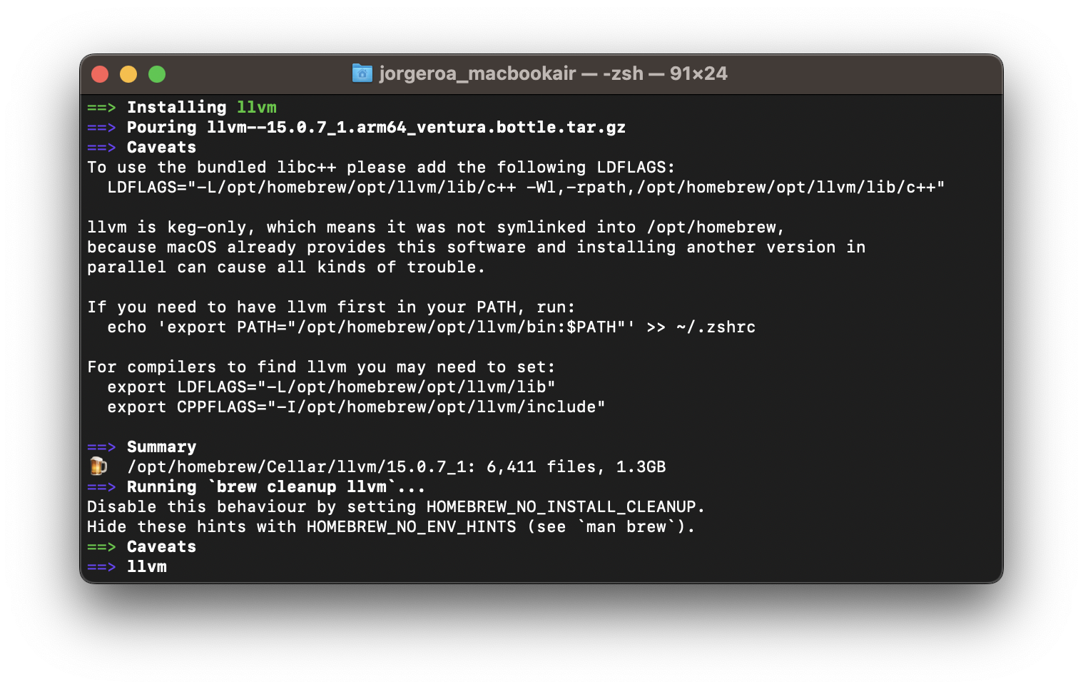 LLVM installation completion confirmation